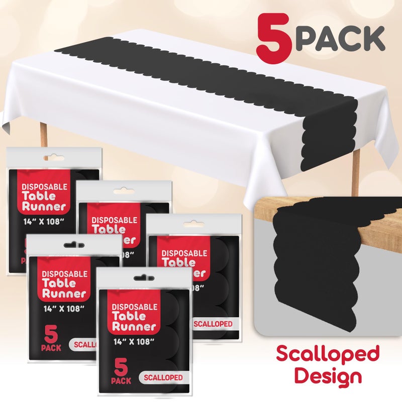 Swanoo Black Disposable Plastic Table Runner. 5 Pack 14 x 108 inch. Scallop Table Runner Adds A Pop of Color to Your Party Table, by Swanoo - Image 2